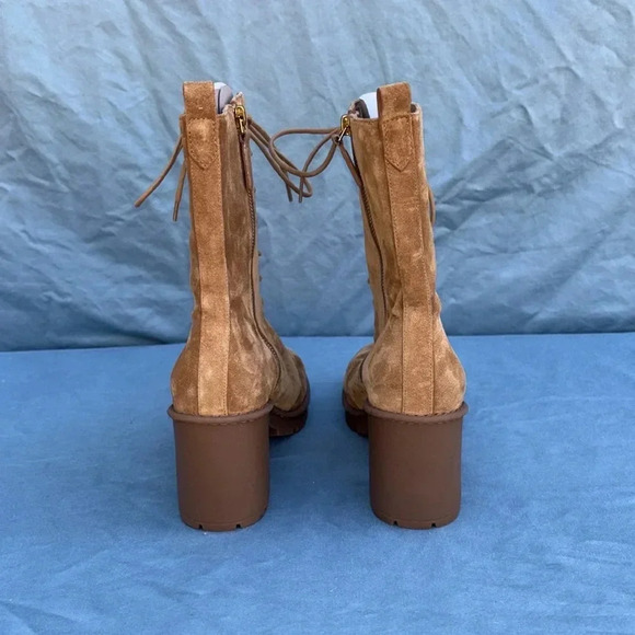 VINCE suede combat boot tan Henderson Lace brown ankle boot women sz 9.5M NWOT - Picture 3 of 10